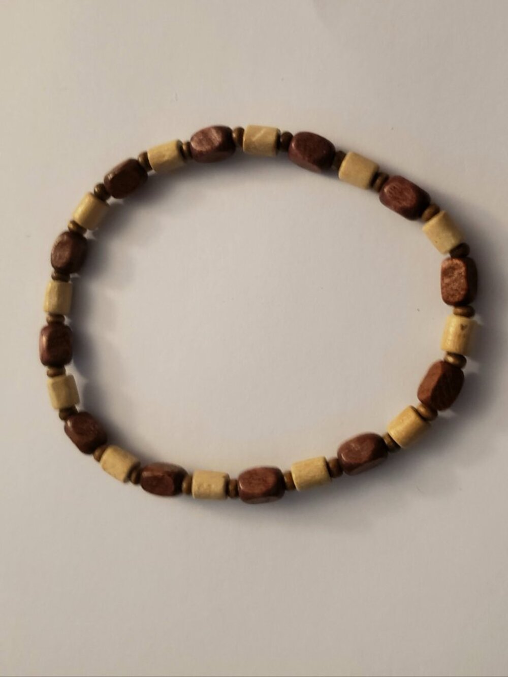 Wooden Beaded Bracelet Neutral Brown Tan Beige Beads Elastic Stretchy Unisex - Picture 2 of 2
